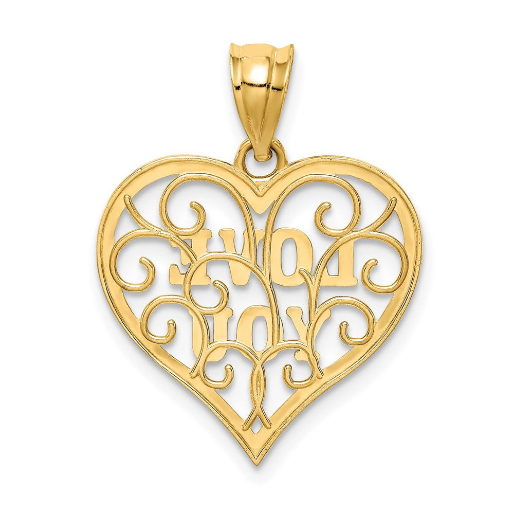 14k Yellow Gold and White Rhodium Filigree Love You