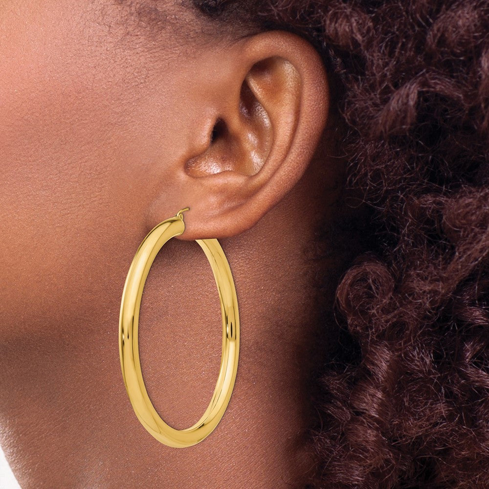 14k Yellow Gold Polished 5mm Tube Hoop Earrings