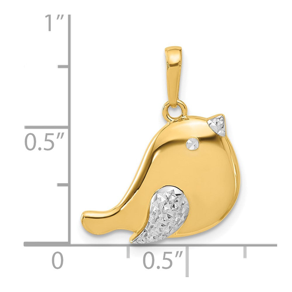 14k Yellow Gold and White Rhodium Diamond-Cut Bird Pendant