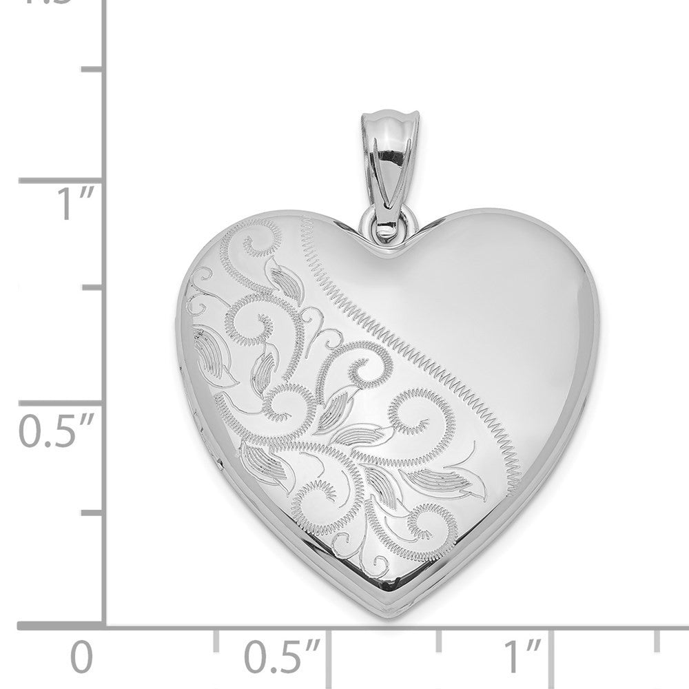 Sterling Silver Rhodium-plated 24mm Scrolled Heart Family Locket Pendant