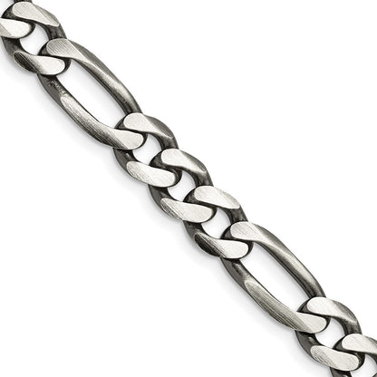 Sterling Silver Antiqued 7.75mm Figaro Chain Necklace 20"