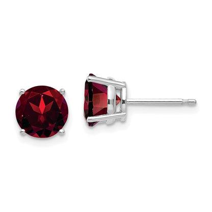 14k White Gold 7mm Garnet Stud Earrings