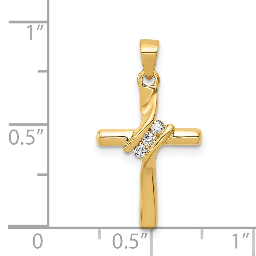 14k Yellow Gold AA Diamond Cross Pendant