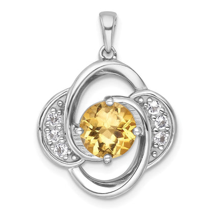 Sterling Silver Rhodium-plated Polished Checkercut Citrine & White Topaz Pendant