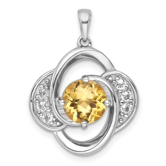 Sterling Silver Rhodium-plated Polished Checkercut Citrine & White Topaz Pendant