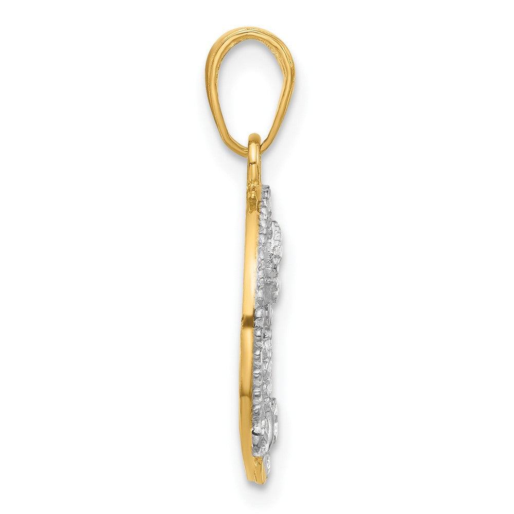 14k Yellow Gold And White Rhodium Diamond-Cut Butterflies on Circle Pendant
