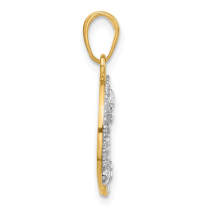 14k Yellow Gold And White Rhodium Diamond-Cut Butterflies on Circle Pendant