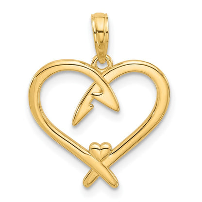 14k Yellow Gold Fancy Heart Charm Pendant