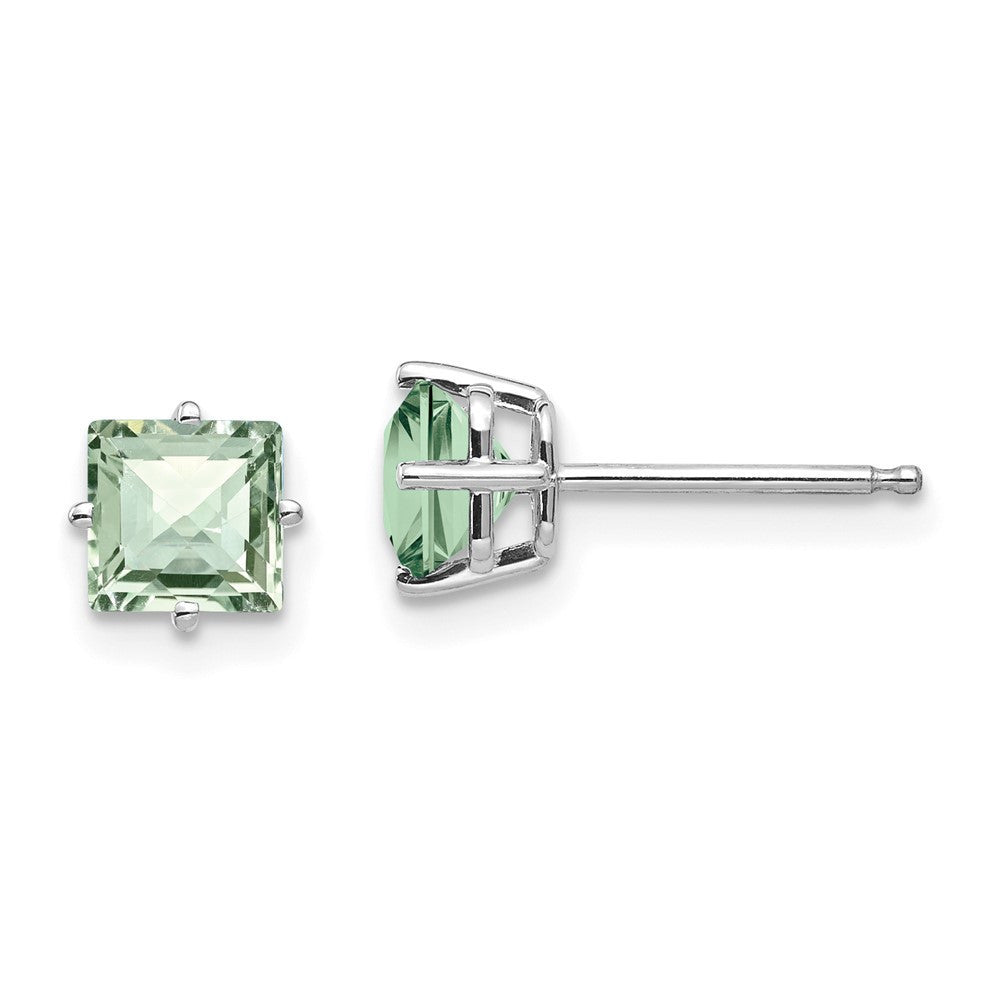 14kw 5mm Square Checker-Cut Green Quartz Stud Earrings