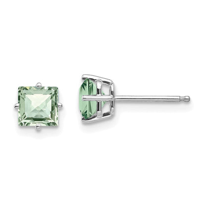 14kw 5mm Square Checker-Cut Green Quartz Stud Earrings