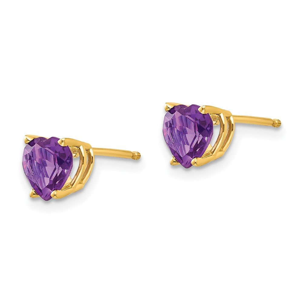 14k Yellow Gold 6mm Heart Amethyst Stud Earrings
