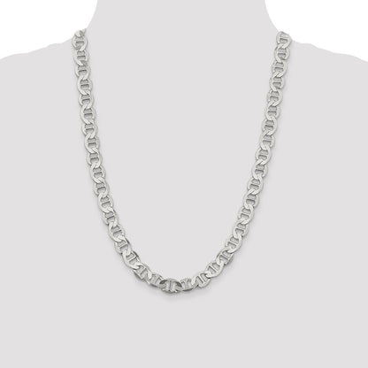 Sterling Silver 9.95mm Flat Anchor Chain Necklace 24"