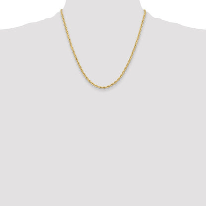 14k Yellow Gold 3.5mm Semi-Solid Rope Chain Necklace 20"