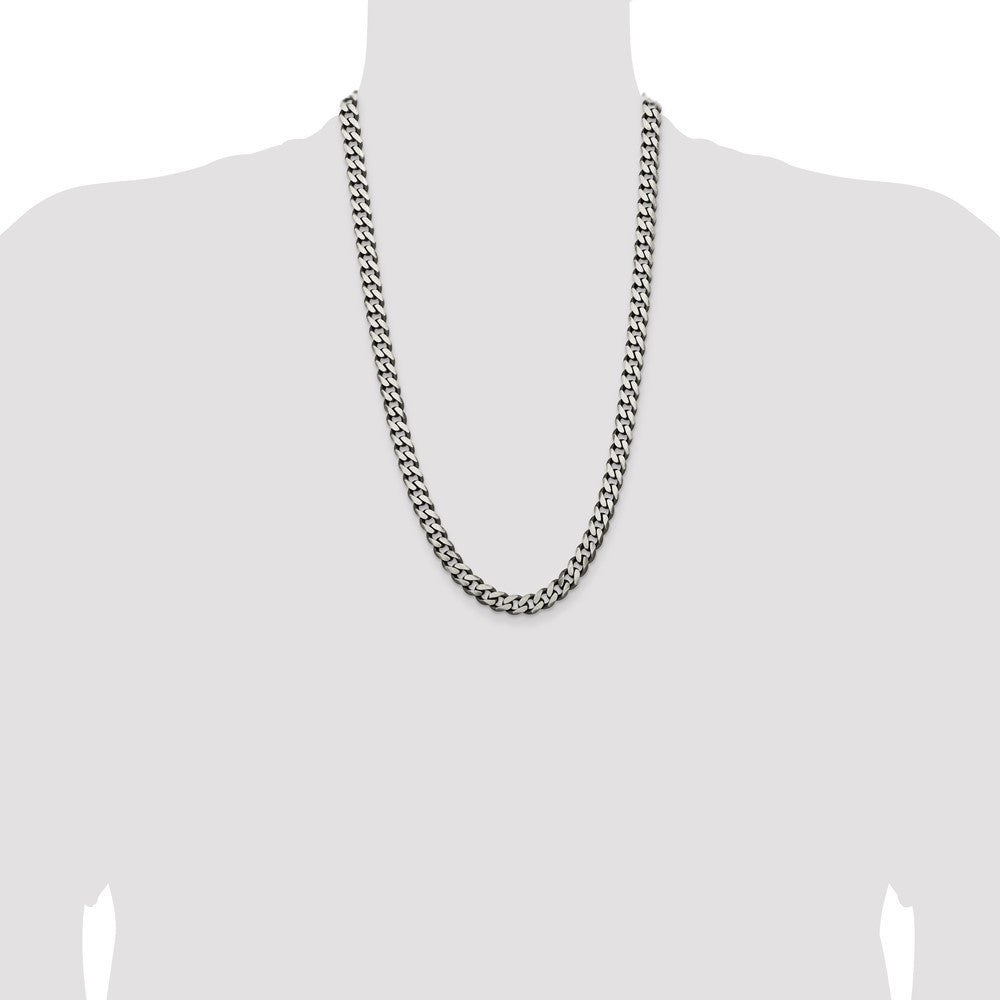 Sterling Silver Antiqued 9.3mm Curb Chain Necklace 26"