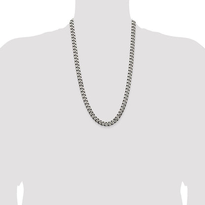 Sterling Silver Antiqued 9.3mm Curb Chain Necklace 26"