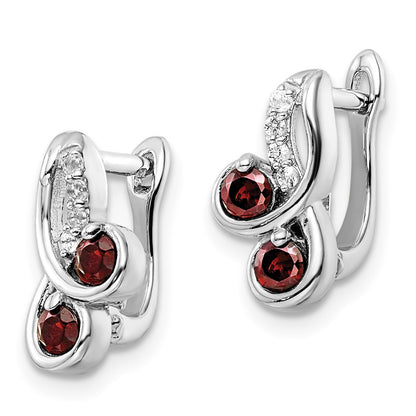 Sterling Silver Rhod-plate .68t.w. Garnet/White Topaz Swirl Hinged Earring