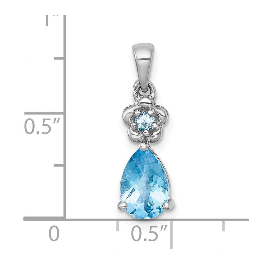 Sterling Silver Polished Light Swiss Blue Topaz Teardrop Flower Pendant