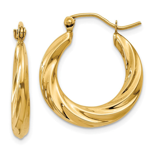 14k Yellow Gold Polished Twisted Hollow Hoop Earrings