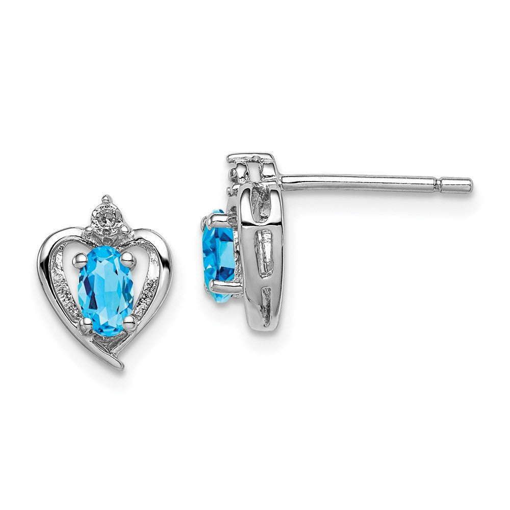 Sterling Silver Rhodium-plated Swiss Blue Topaz & Diamond Stud Earrings