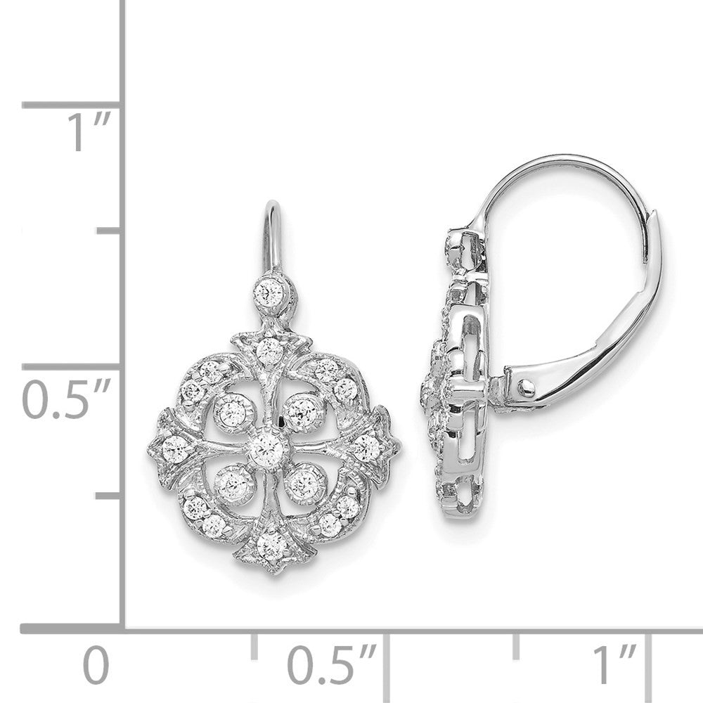 14k White Gold Diamond Leverback Drop & Dangle Earrings