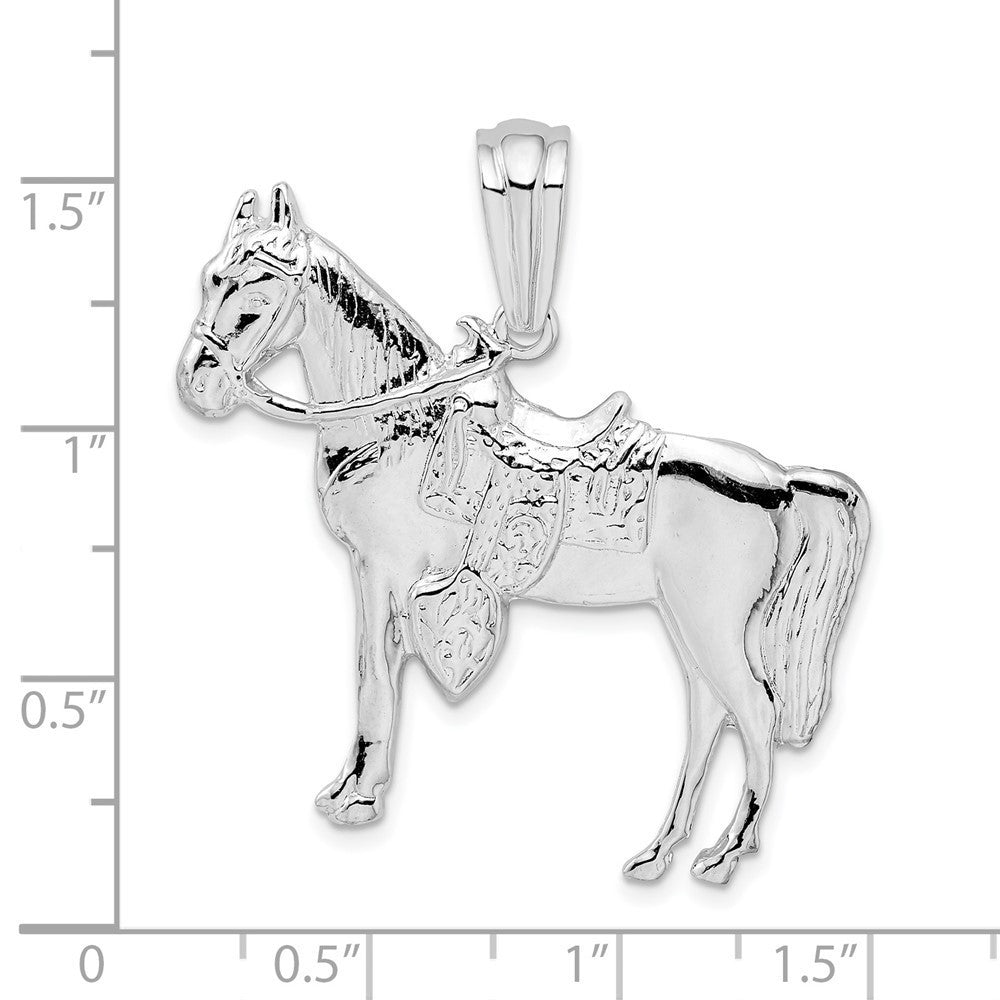 Sterling Silver Rhodium-Plated Polished Horse with Saddle Pendant