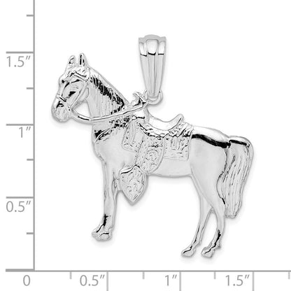 Sterling Silver Rhodium-Plated Polished Horse with Saddle Pendant