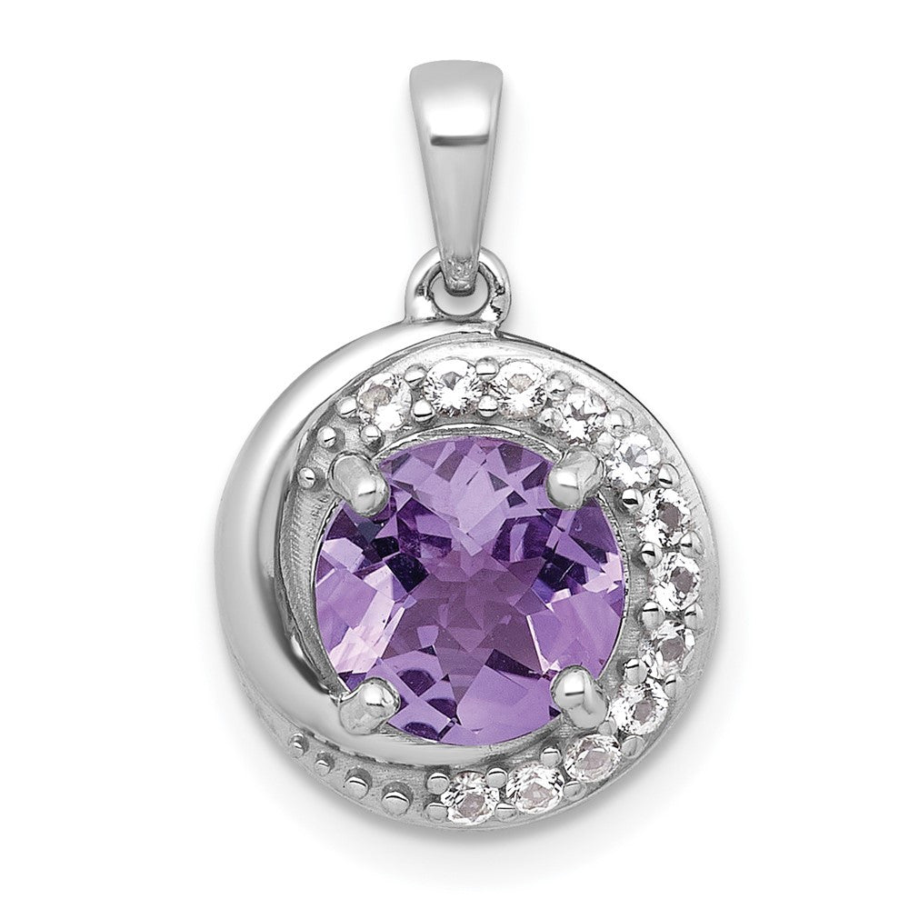 Sterling Silver Polished Checker-cut Amethyst & White Topaz Circle Pendant