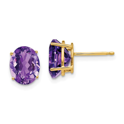 14k Yellow Gold 9x7mm Oval Amethyst Stud Earrings