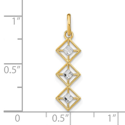 14k Yellow Gold w/Rhodium and D/C 3 Diamond Shapes Charm Pendant