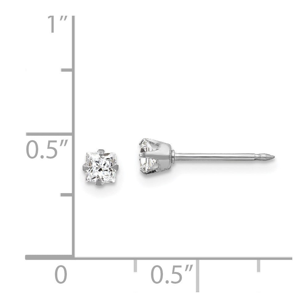 18k White Gold 3mm Square Cubic Zirconia Stud Earrings