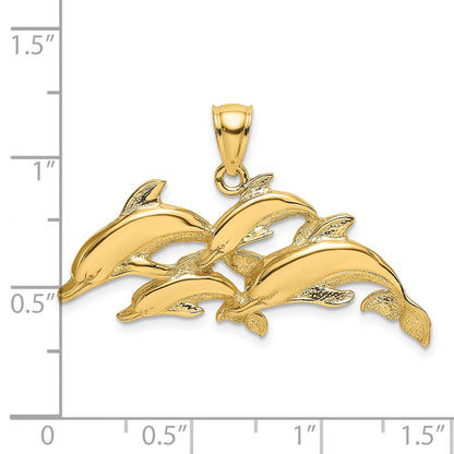 14k Yellow Gold Polished Four Dolphins Swimming Charm Pendant