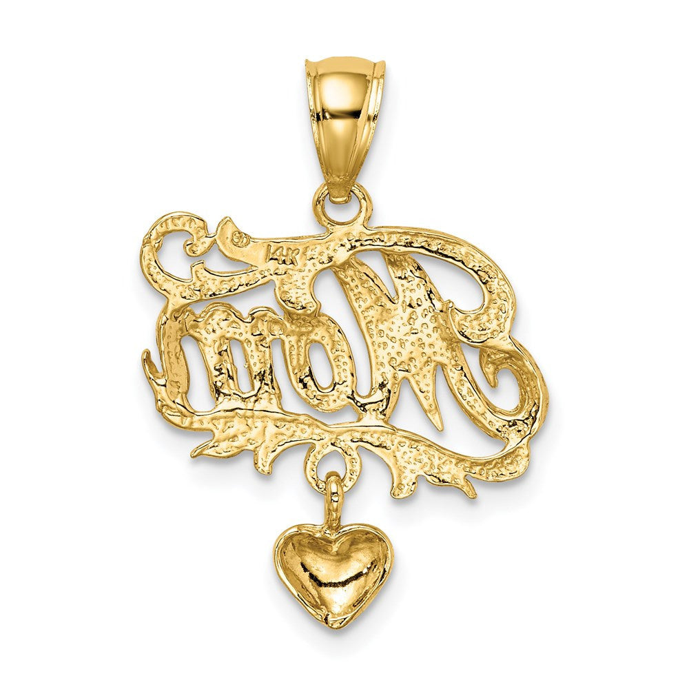 14k Yellow Gold MOM Dangling Heart Charm Pendant