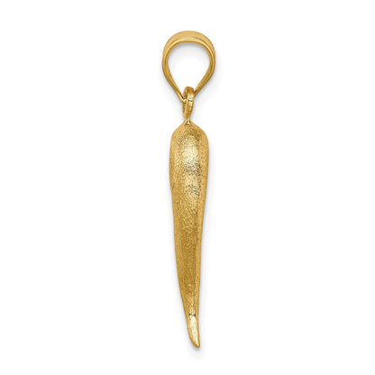 14k Yellow Gold Brushed 3D Italian Horn Pendant