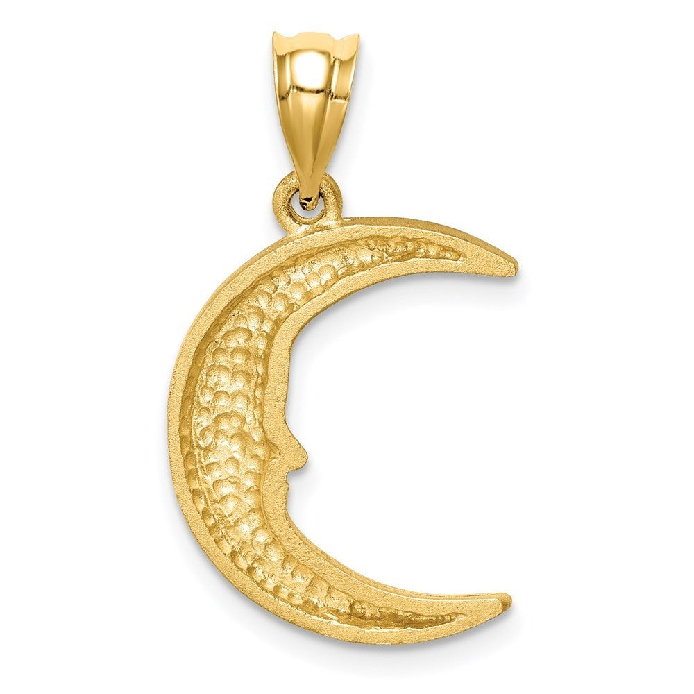 14k Yellow Gold Satin Diamond-cut Moon Pendant