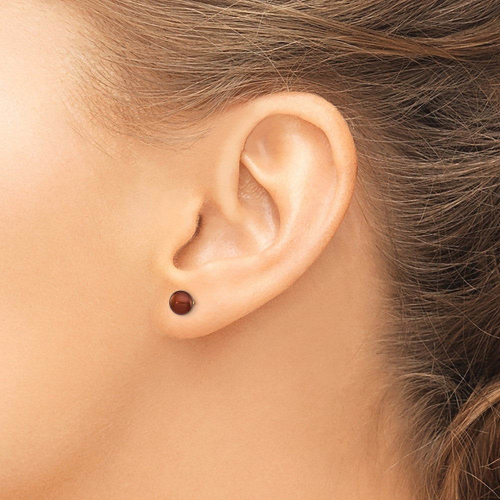 14k Yellow Gold 5-6mm Brown Button Freshwater Cultured Pearl Stud Earrings