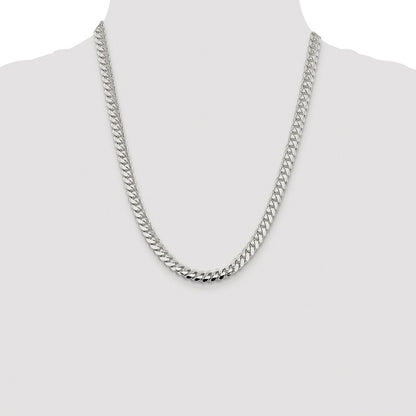 Sterling Silver Rhodium-plated 7.0mm Polished Domed Curb Chain Necklace 22"