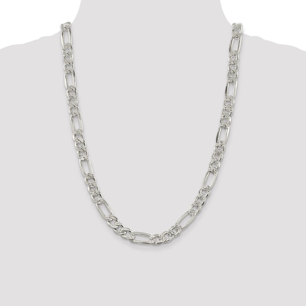 Sterling Silver 9.5mm Pav� Flat Figaro Chain Necklace 24"