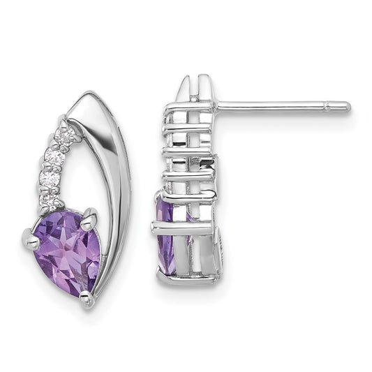 Sterling Silver Rhodium-plated Amethyst and CZ Dangle Earrings