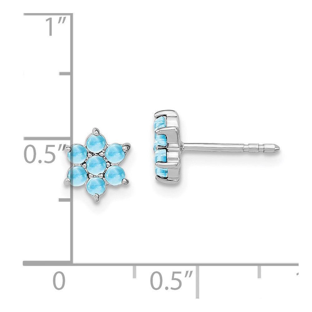 14k White Gold Blue Topaz Floral Stud Earrings