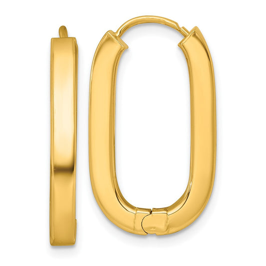 14k Yellow Gold Polished 3.25mm Oval Square Tube Hinged Hoop Earrings