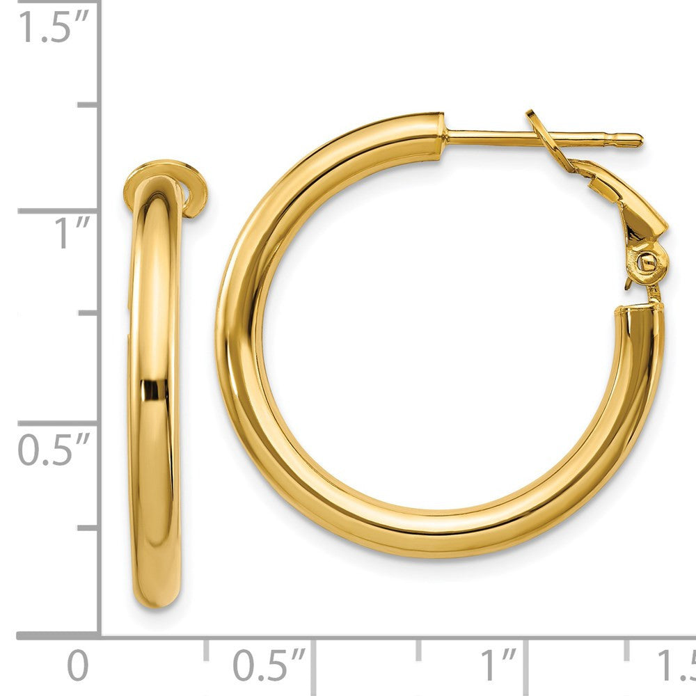 14k Yellow Gold 3x25mm Polished Round Omega Back Hoop Earrings