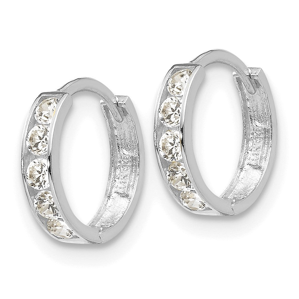 14k White Gold CZ Children's Hinged Hoop Earrings