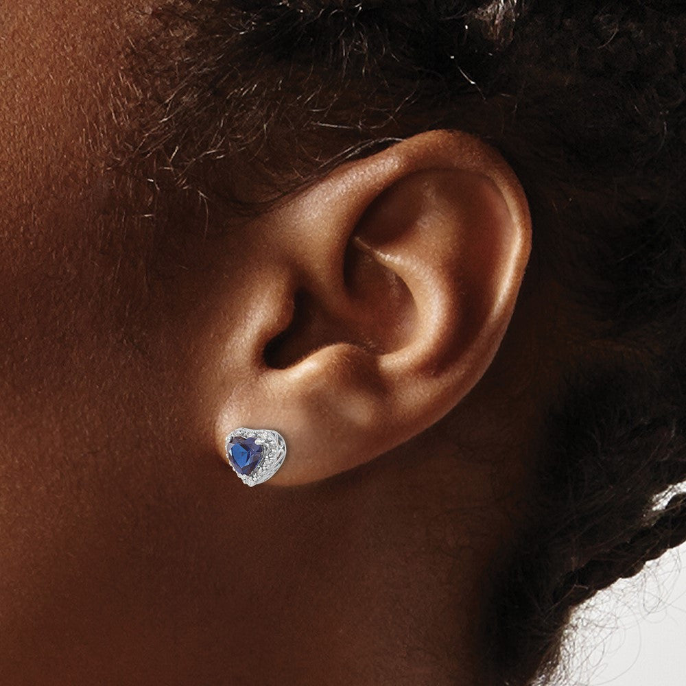 Sterling Silver Rhodium-plated Created Sapphire and Diamond Button Stud Earrings