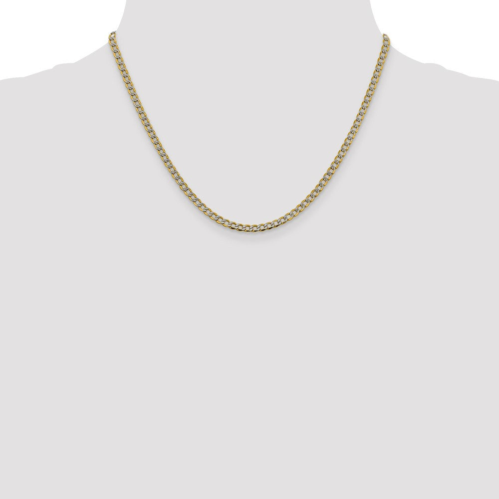14k Yellow Gold 3.4mm Semi-Solid with Rhodium Curb Chain Necklace 18"