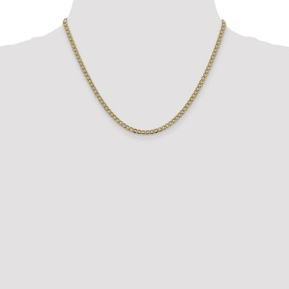 14k Yellow Gold 3.4mm Semi-Solid with Rhodium Curb Chain Necklace 18"
