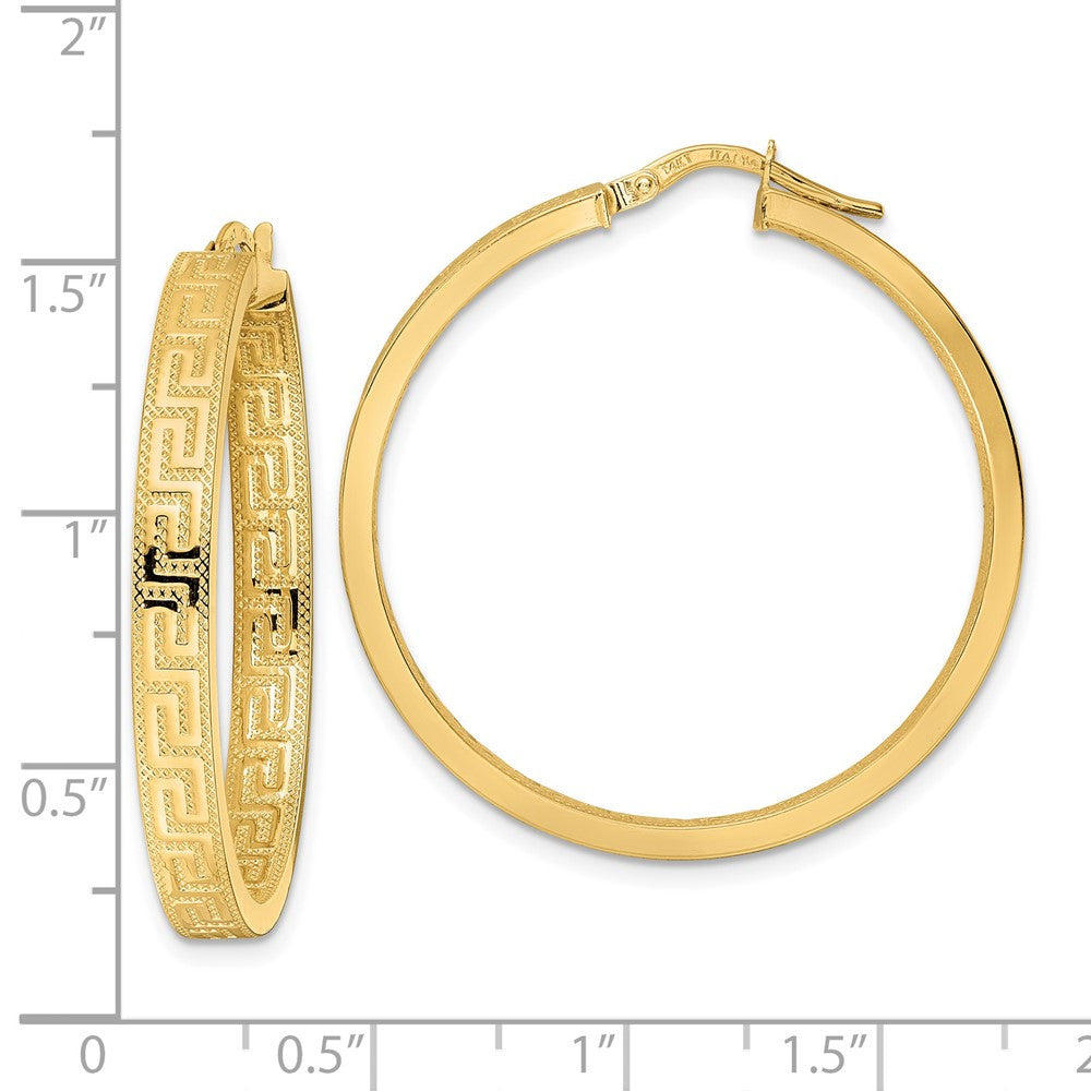 14k Yellow Gold Greek Key Hoop Earrings