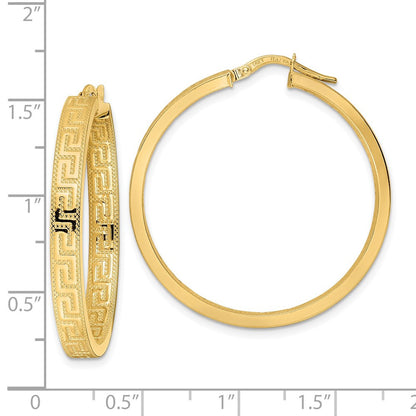 14k Yellow Gold Greek Key Hoop Earrings