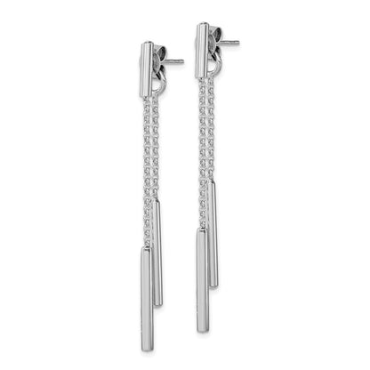 Sterling Silver RH-plated Bar & Chain Front/Back Dangle Earrings