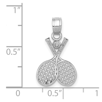 14k White Gold Double Tennis Racquet Charm Pendant