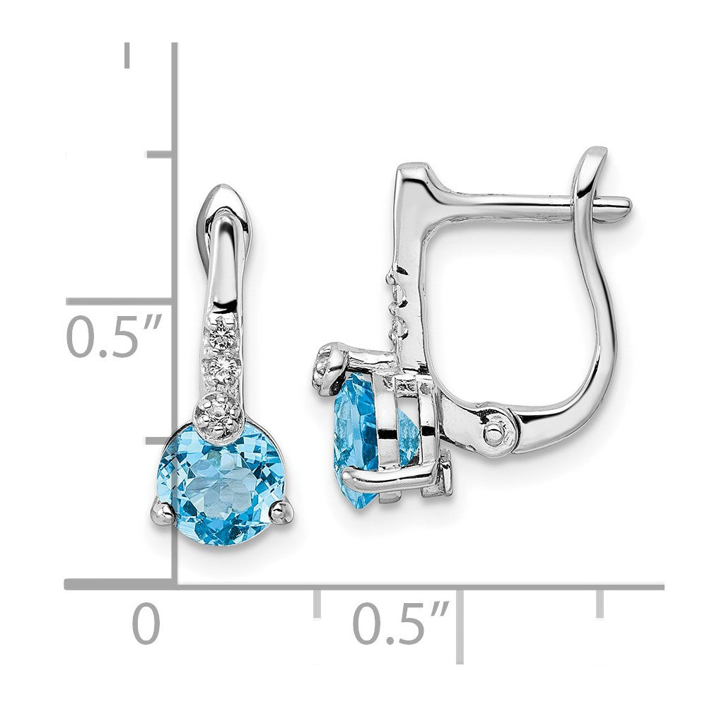 Sterling Silver Rhodium-plated Blue White Topaz Circle Hinged Dangle Earrings